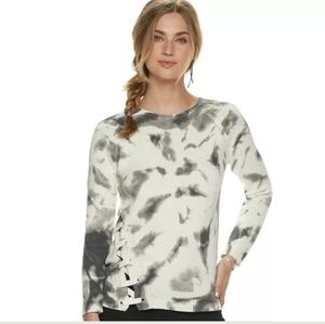 Rock & Republic Lace Side Tie Sweater - White Gray